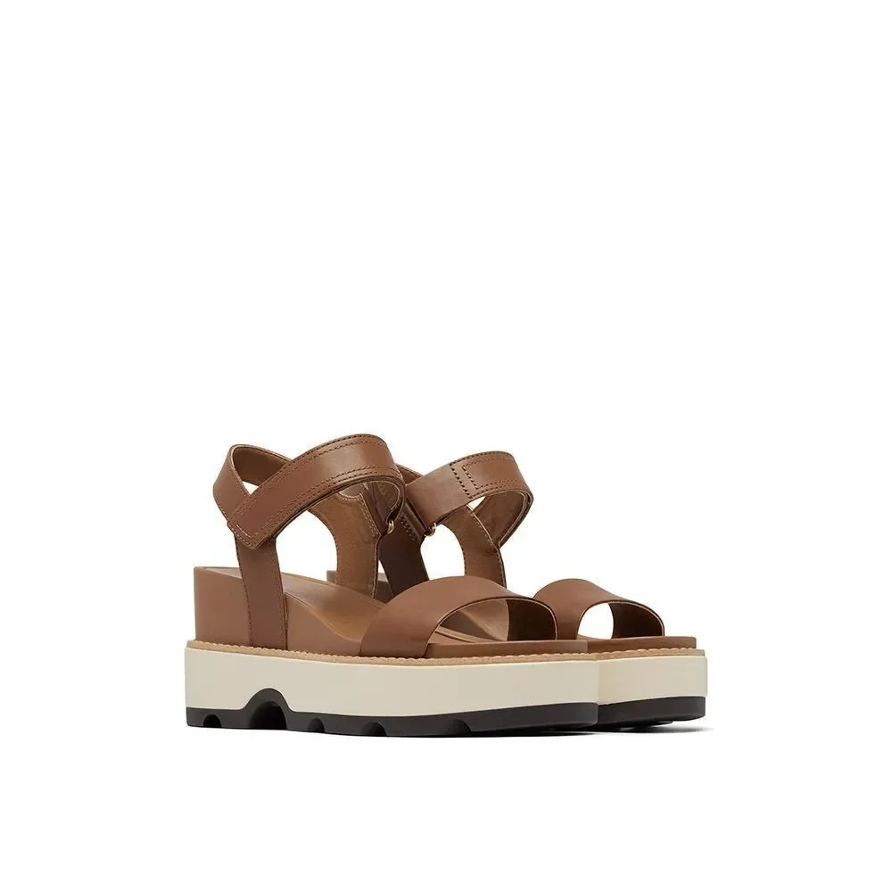 Sorel Joanie IV Y strap wedge leather sandals velvet tan blackened brown size 9
